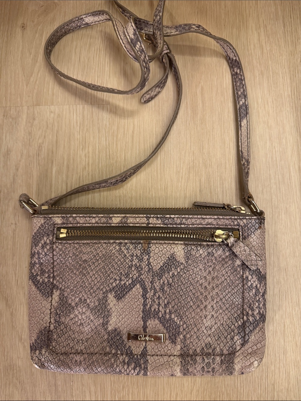 Come Haan Snake-Print Crossbody Bag in Taupe